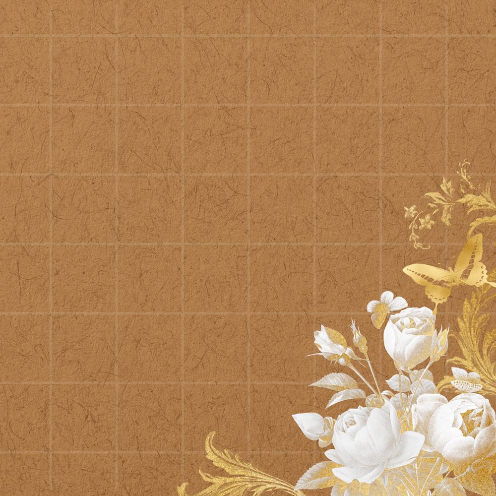 Aesthetic brown background, editable gold rose border, remixed by rawpixel