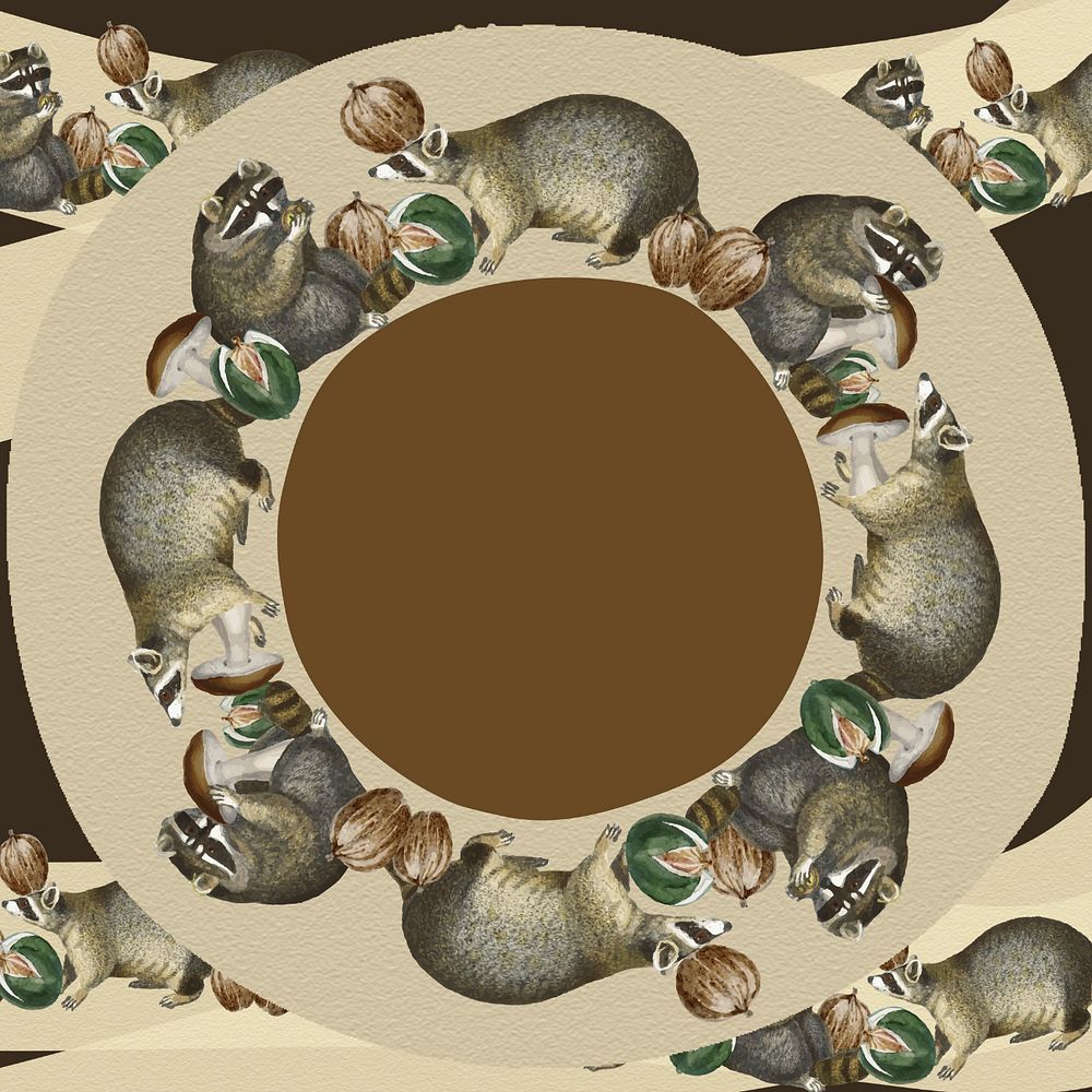 Vintage raccoon frame background, editable design