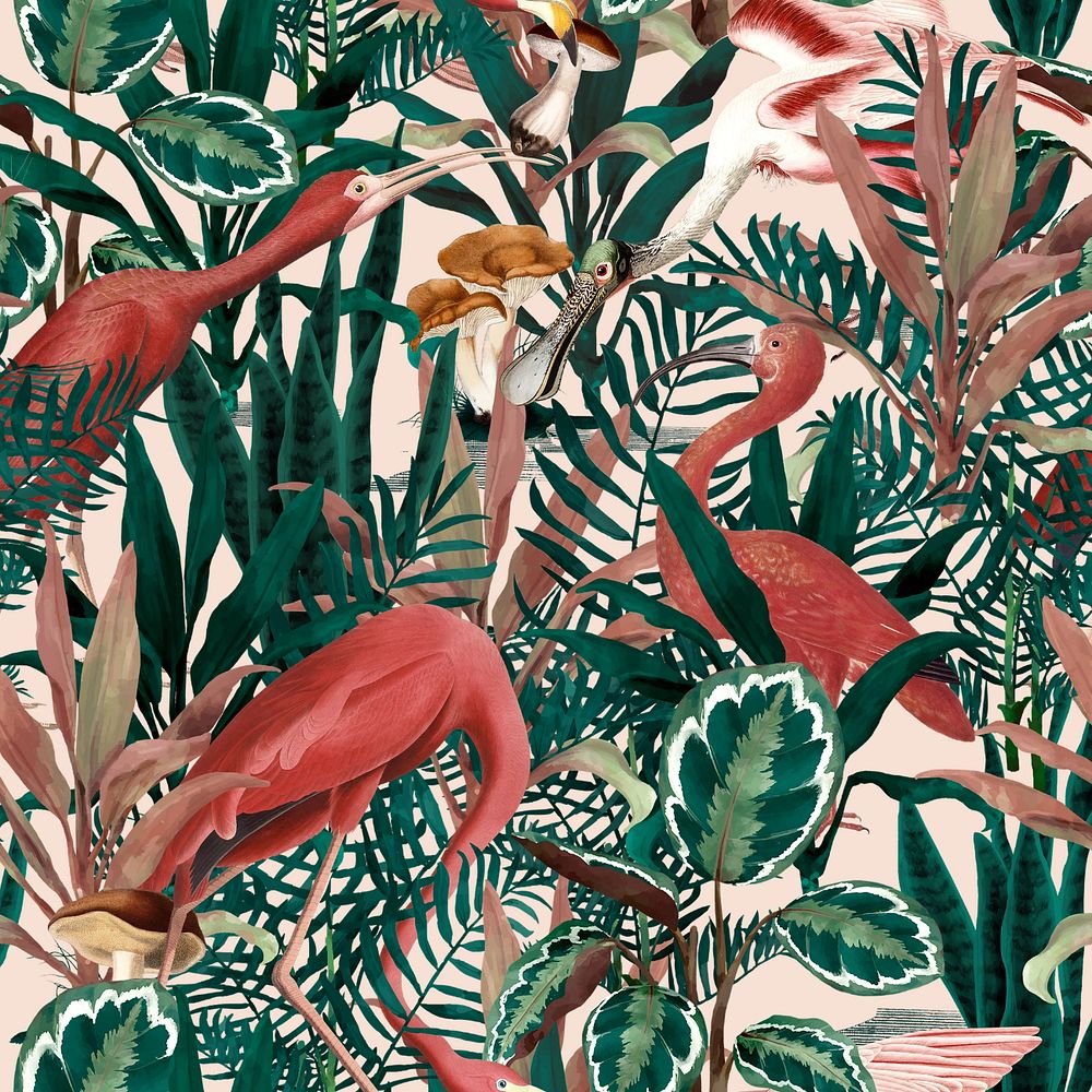 Tropical flamingo pattern background, editable design