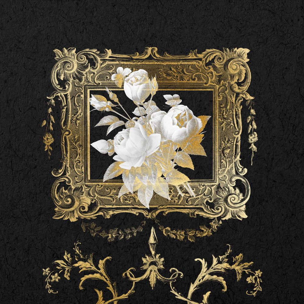 Gold rose picture frame background, editable black design, remixed by rawpixel