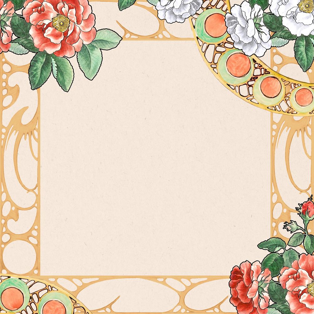 Rose frame, editable beige background illustration, remixed by rawpixel