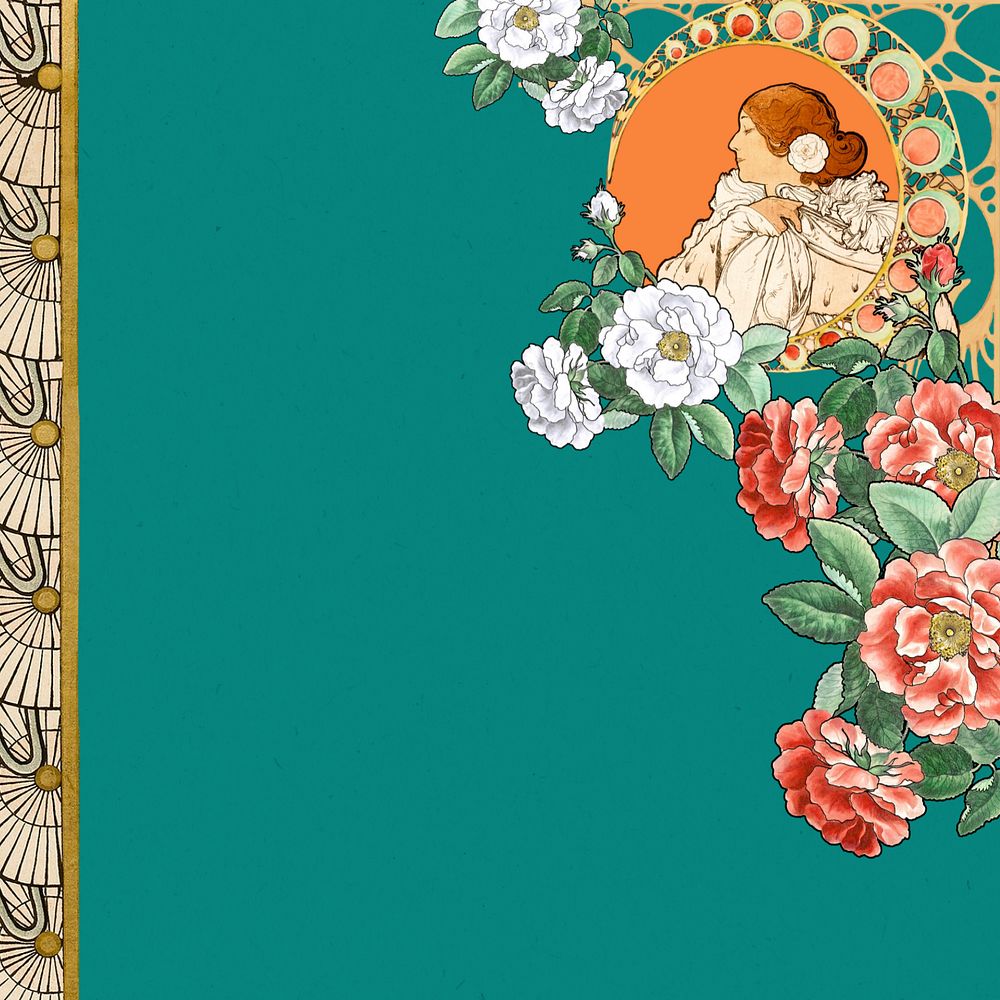 Vintage floral woman background, remixed from the artwork of Alphonse Mucha, editable design