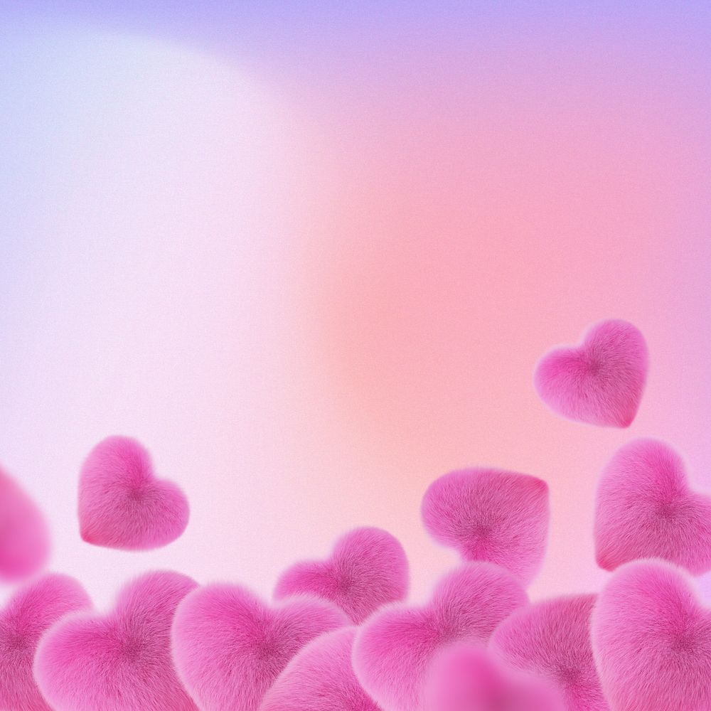 Aesthetic pink gradient background, furry hearts border, editable design