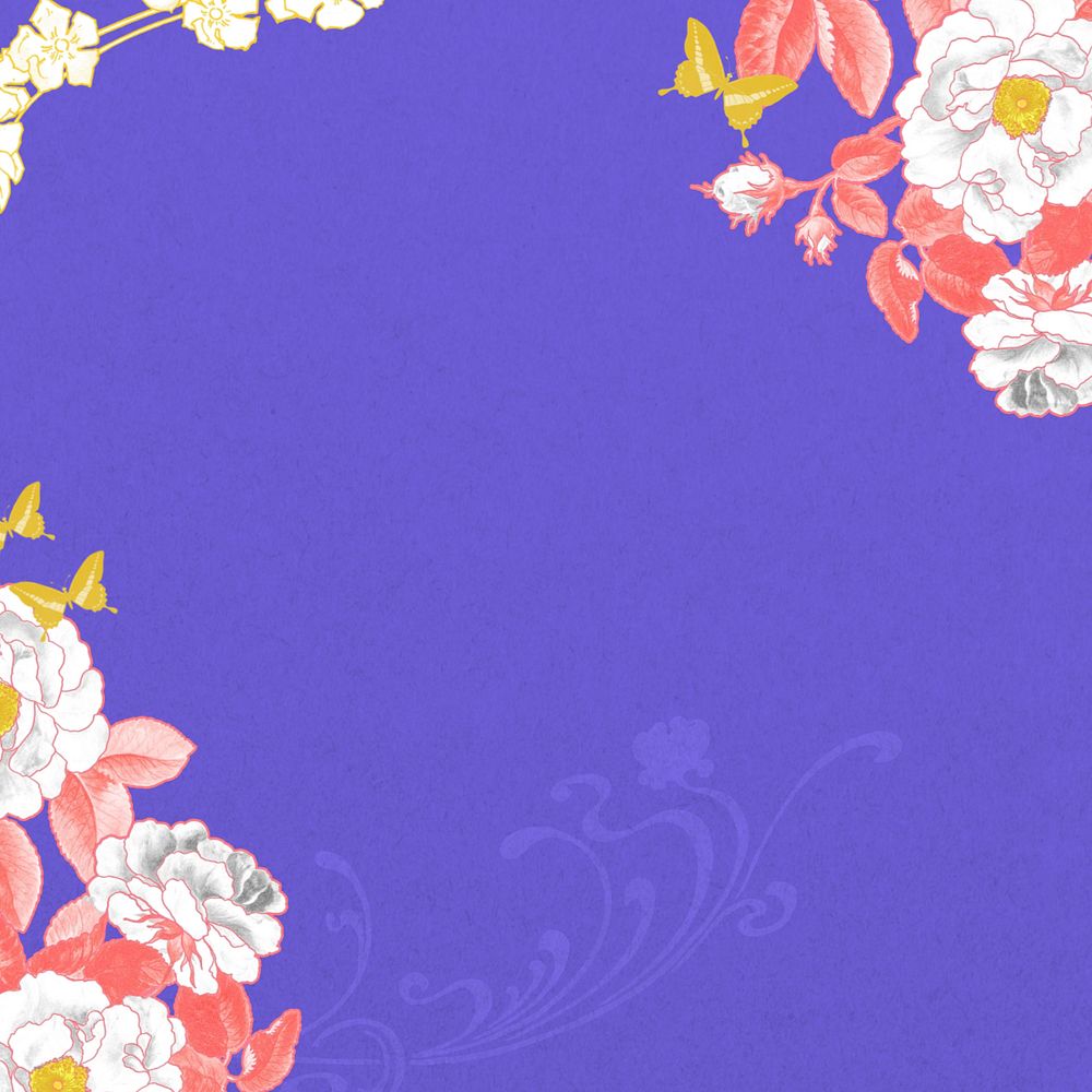 Purple background, editable rose border, remixed by rawpixel