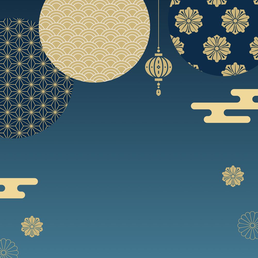 Blue Chinese oriental background, gold festive, editable design