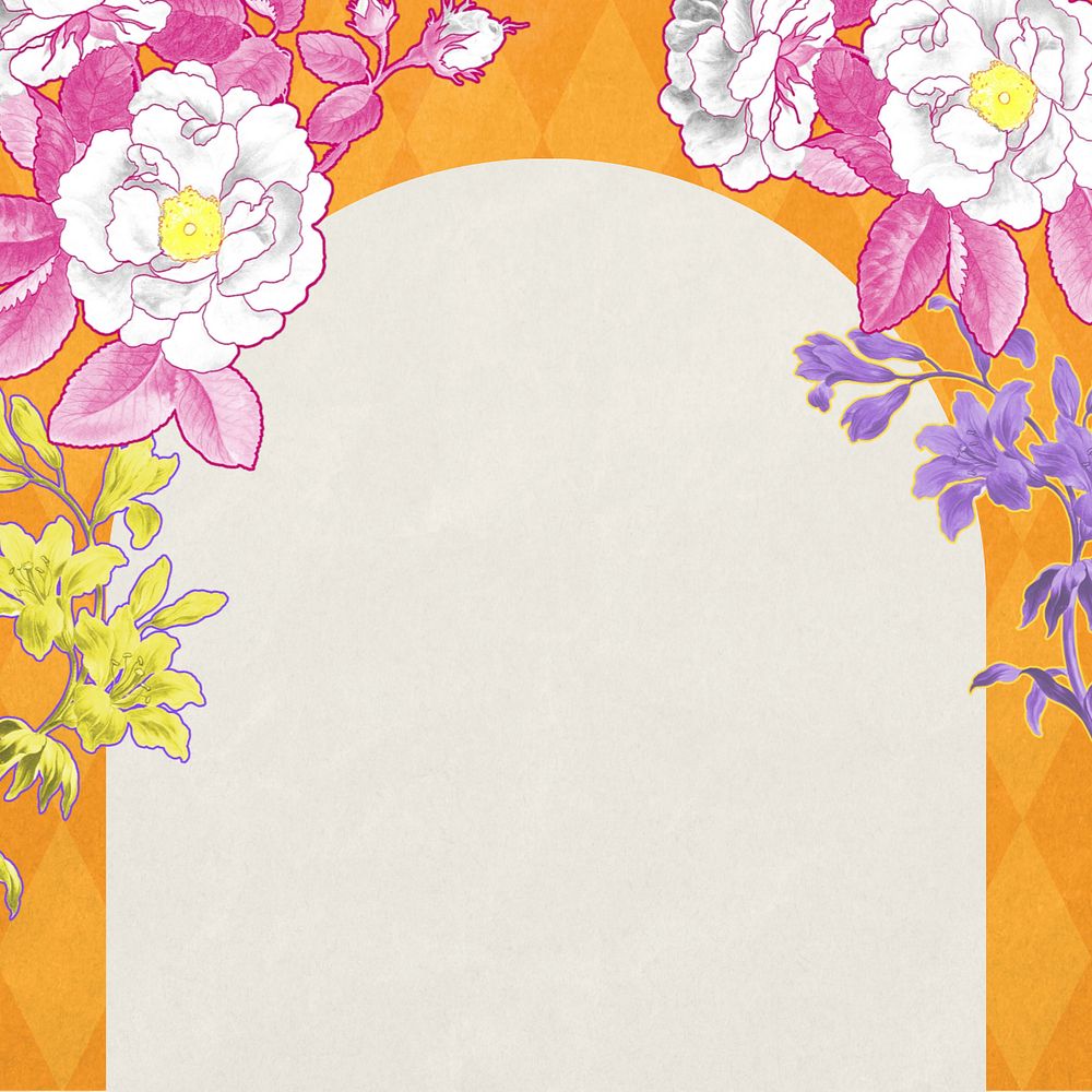 Orange floral frame background, editable vintage botanical illustration, remixed by rawpixel