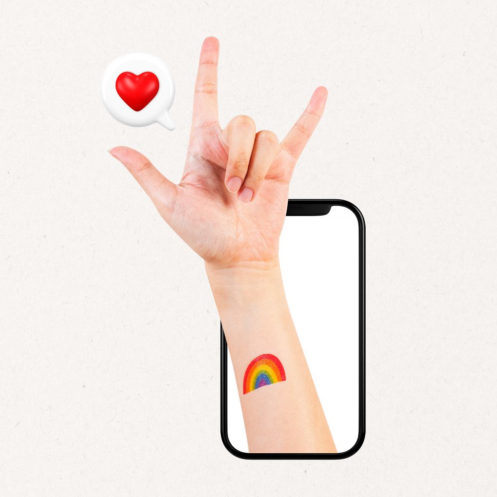 ILY hand sign, LGBTQ love image, editable design