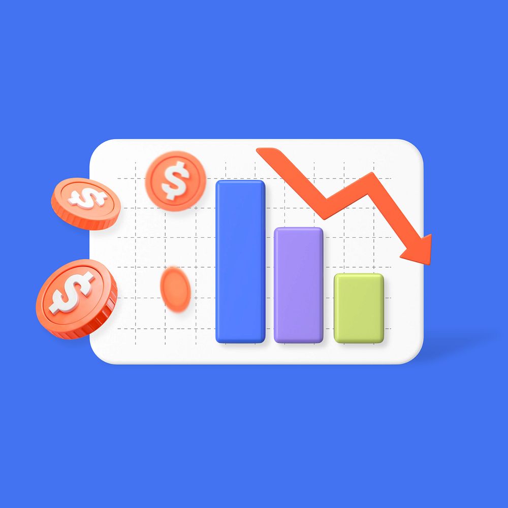 Business loss graph 3d graphic remix, customizable background & elements