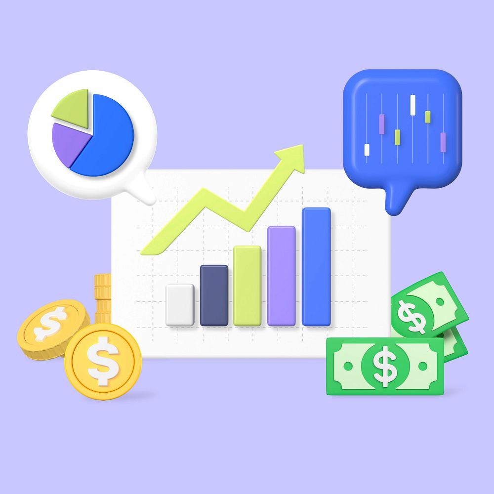 Profit & revenue data, business 3d graphic remix, customizable background & elements