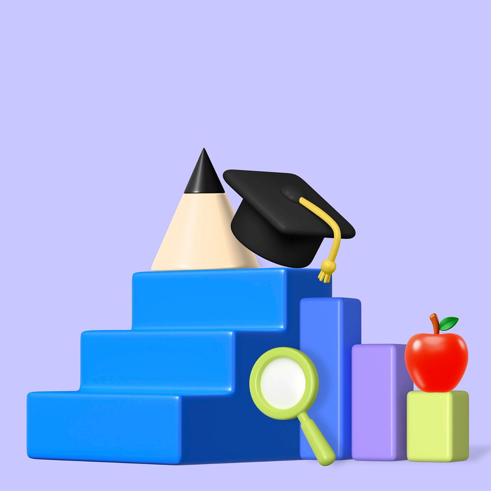 Education & graduation 3d graphic remix, customizable background & elements