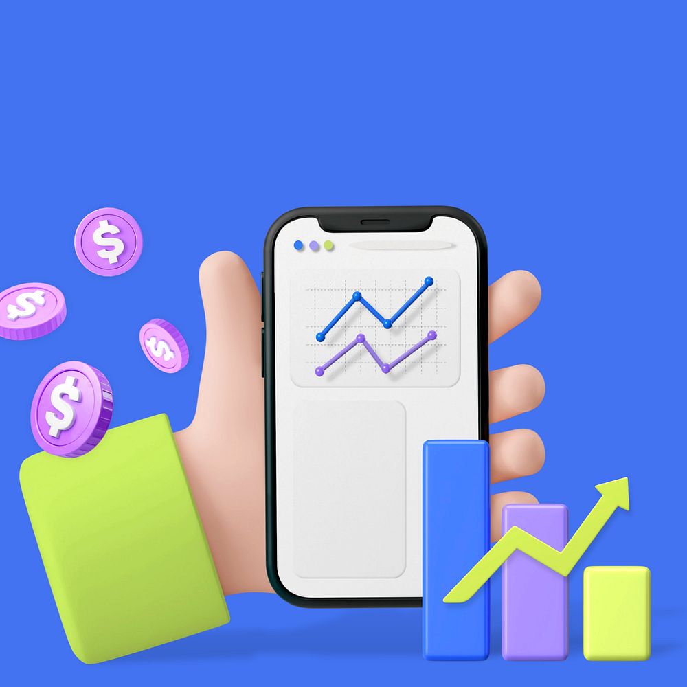 Personal finance tracker app 3d graphic remix, customizable background & elements