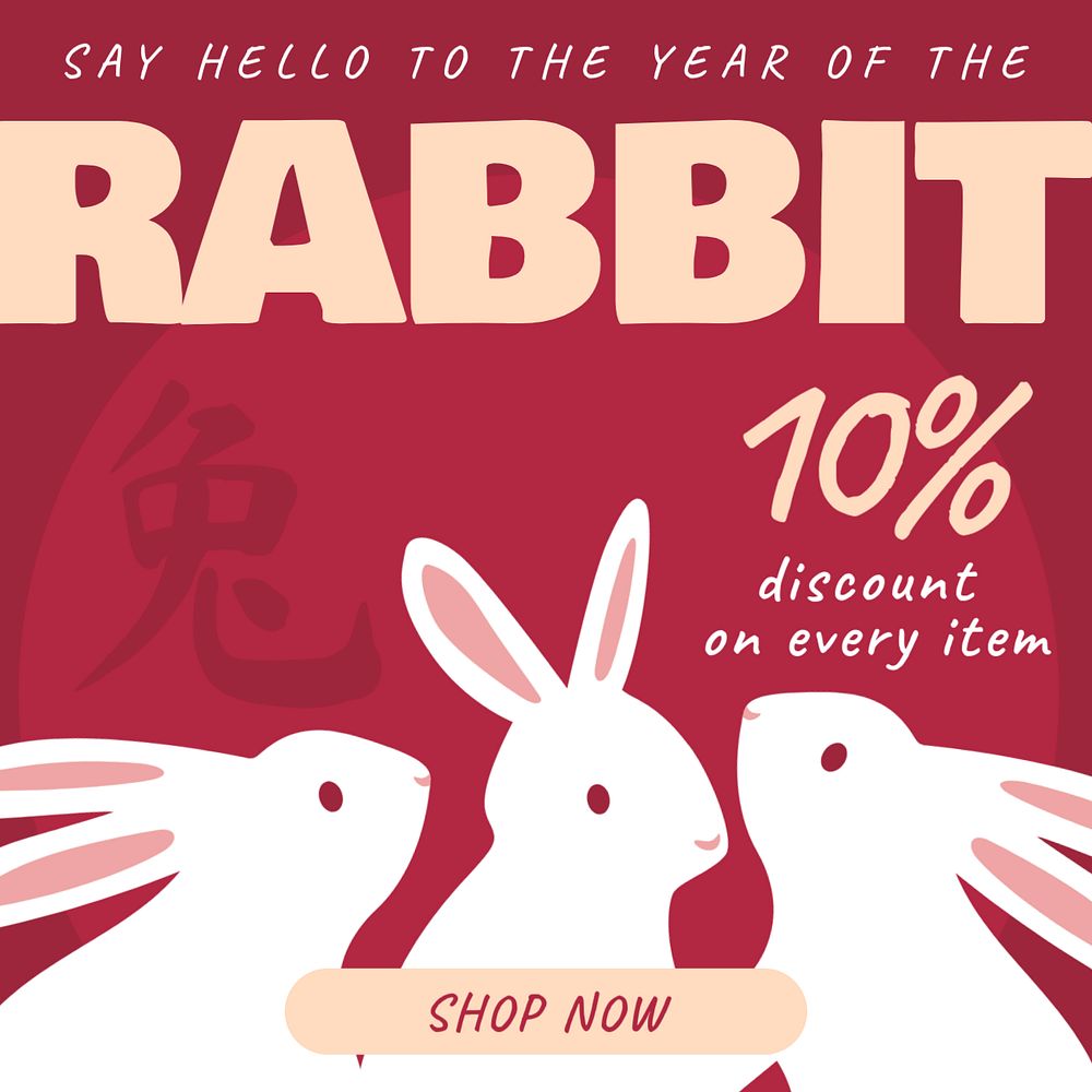 Rabbit year Instagram post template, editable design