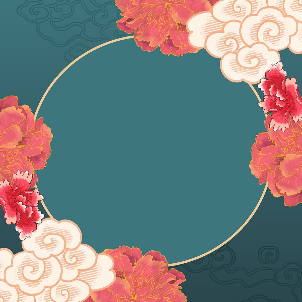 Chinese flower frame background, oriental aesthetic, editable design