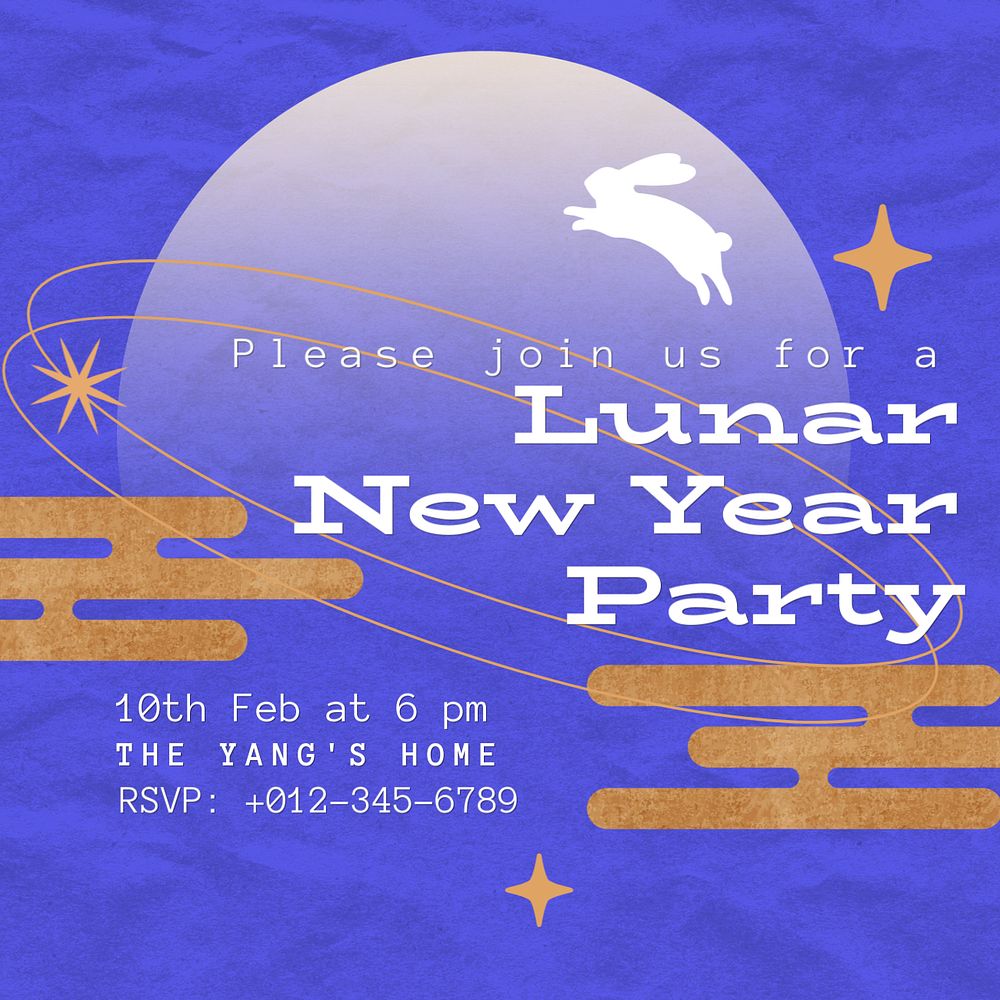 Blue rabbit Instagram post template, Lunar New Year, editable design