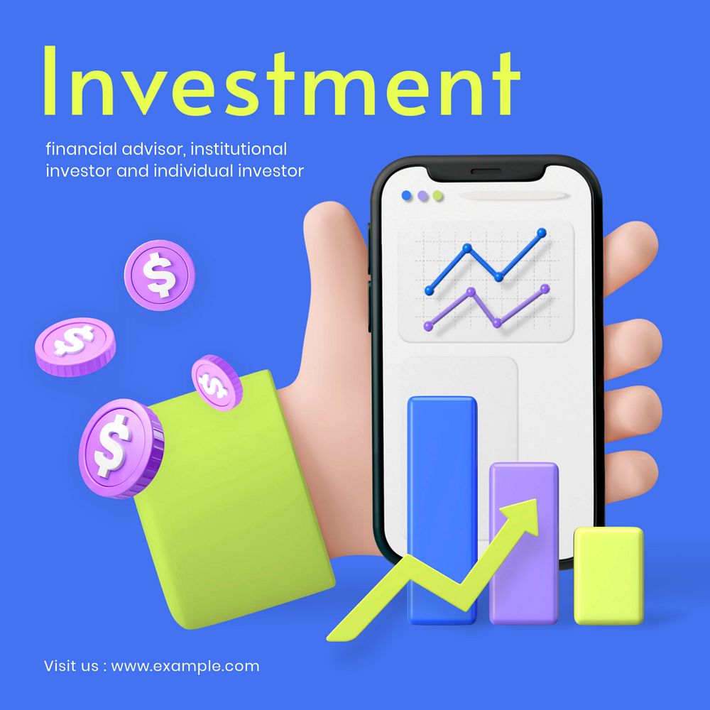 Financial investment Facebook ad template, editable text and 3D elements