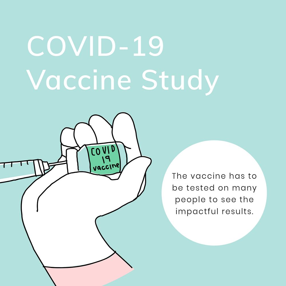 Vaccine study Instagram post template, editable Covid-19 doodle design