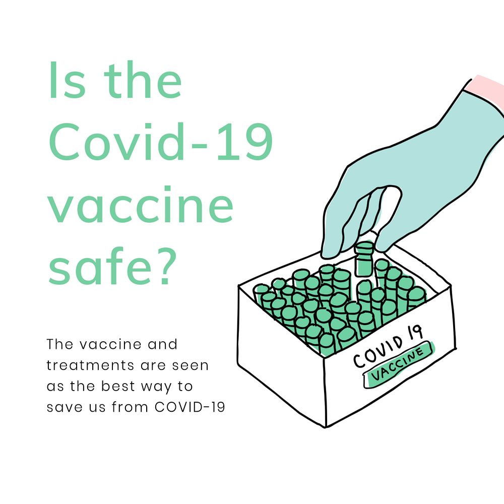 Vaccine development  Instagram post template, editable Covid-19 doodle design