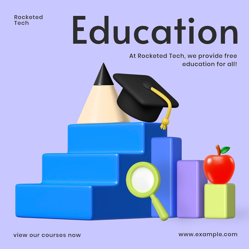 Digital education Facebook ad template, editable text and 3D elements