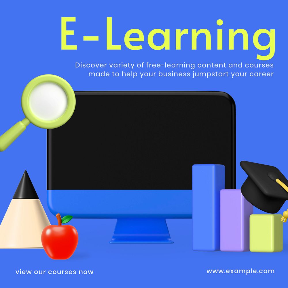 E-learning school Facebook ad template, editable text and 3D elements