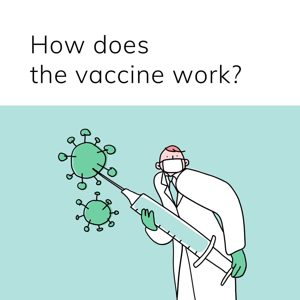 Vaccine study  Instagram post template, editable Covid-19 doodle design