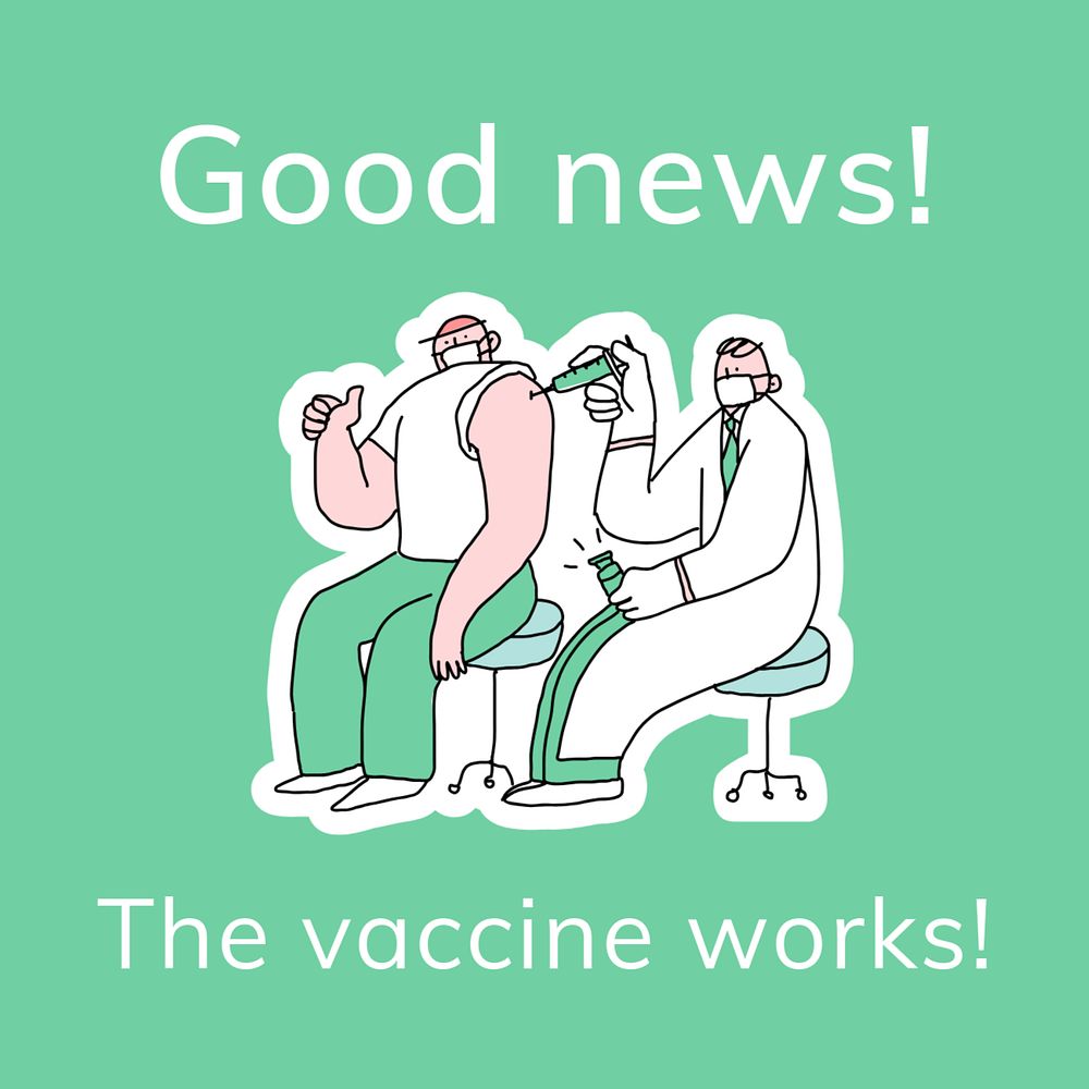 Vaccine Instagram post template, editable Covid-19 doodle design