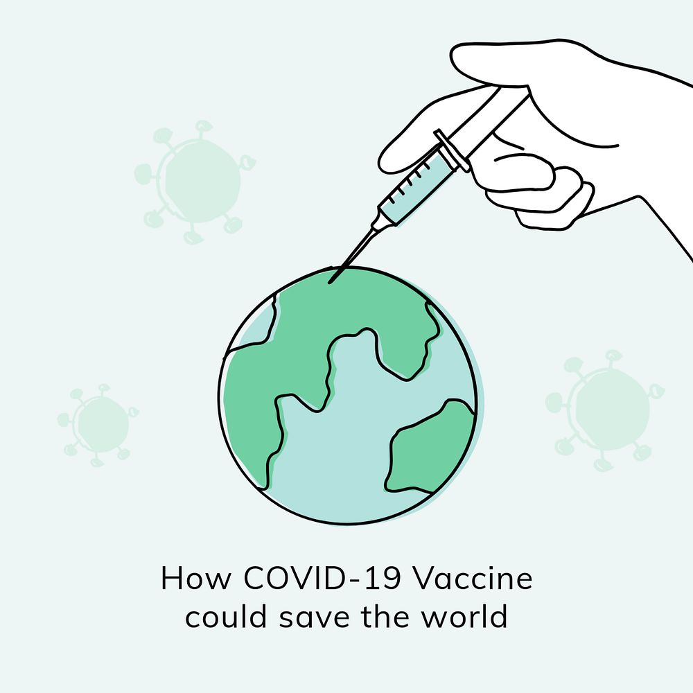 Global vaccine Instagram post template, editable Covid-19 doodle design