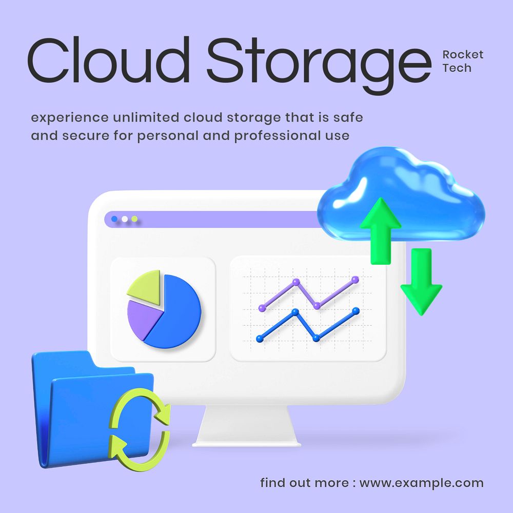 Cloud storage Facebook ad template, editable text and 3D elements