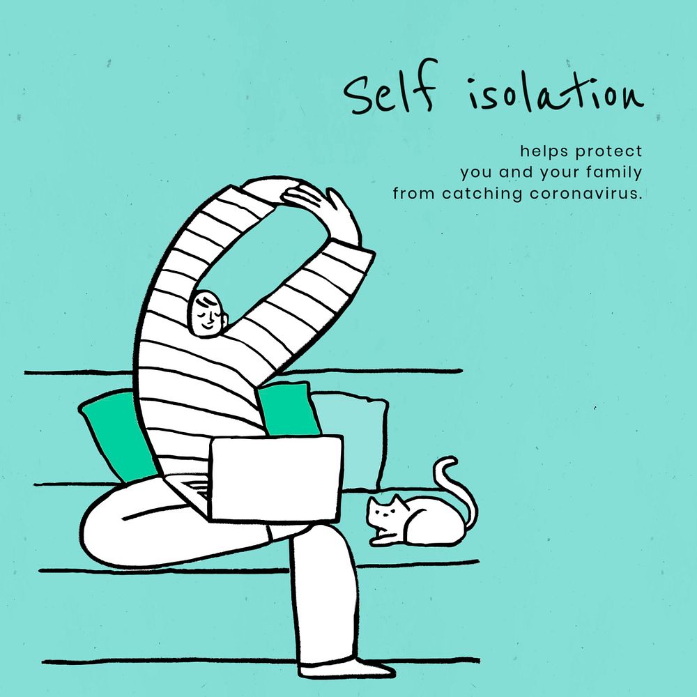 Covid-19 self isolation Instagram post template, editable design