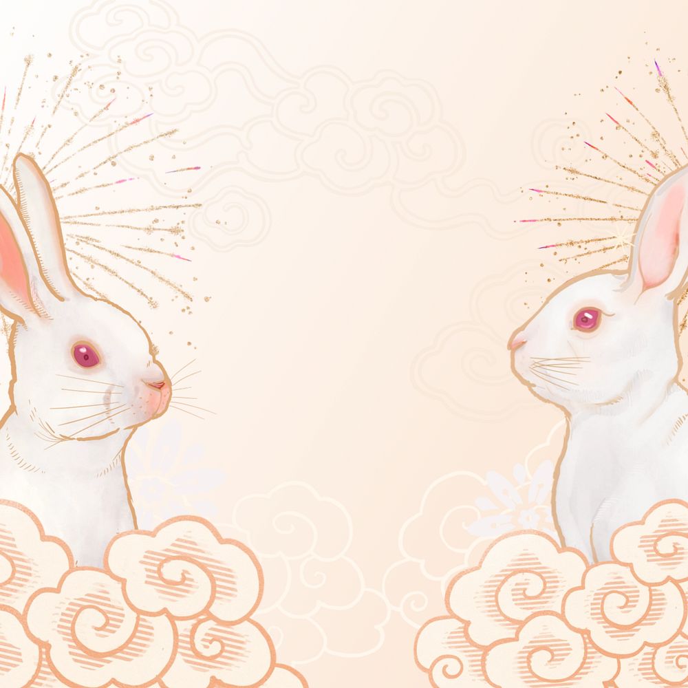 Rabbit New Year background, traditional Chinese, editable design