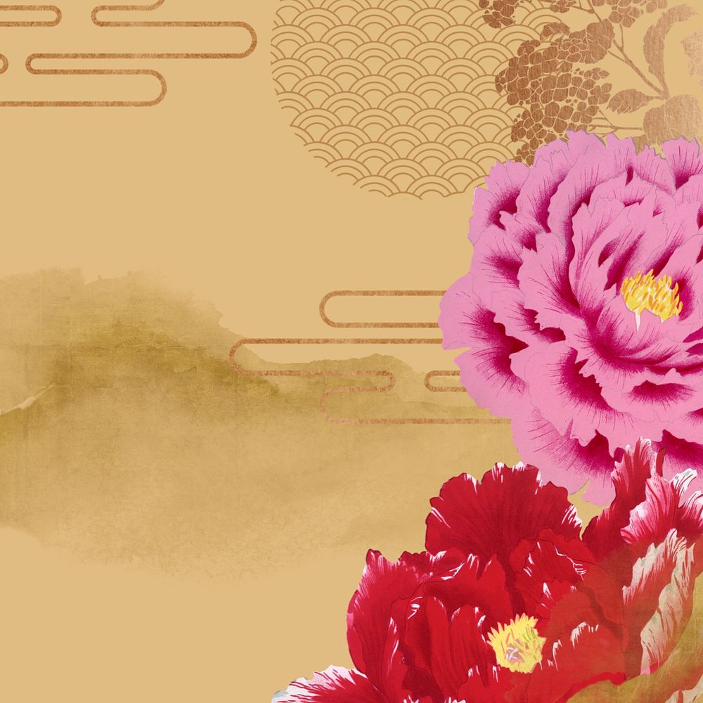 Traditional Chinese flowers background, brown oriental, editable design