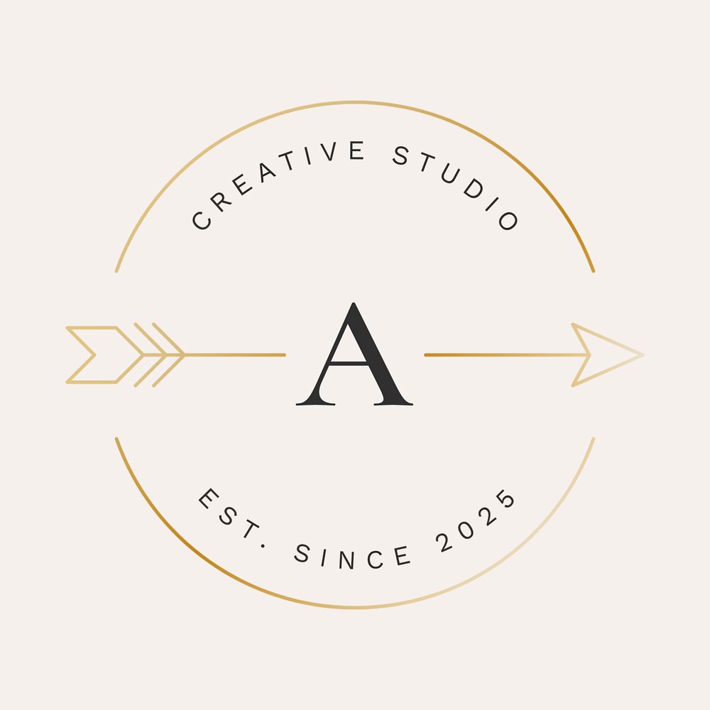 Creative studio branding logo template, simple tribal gold arrow illustration