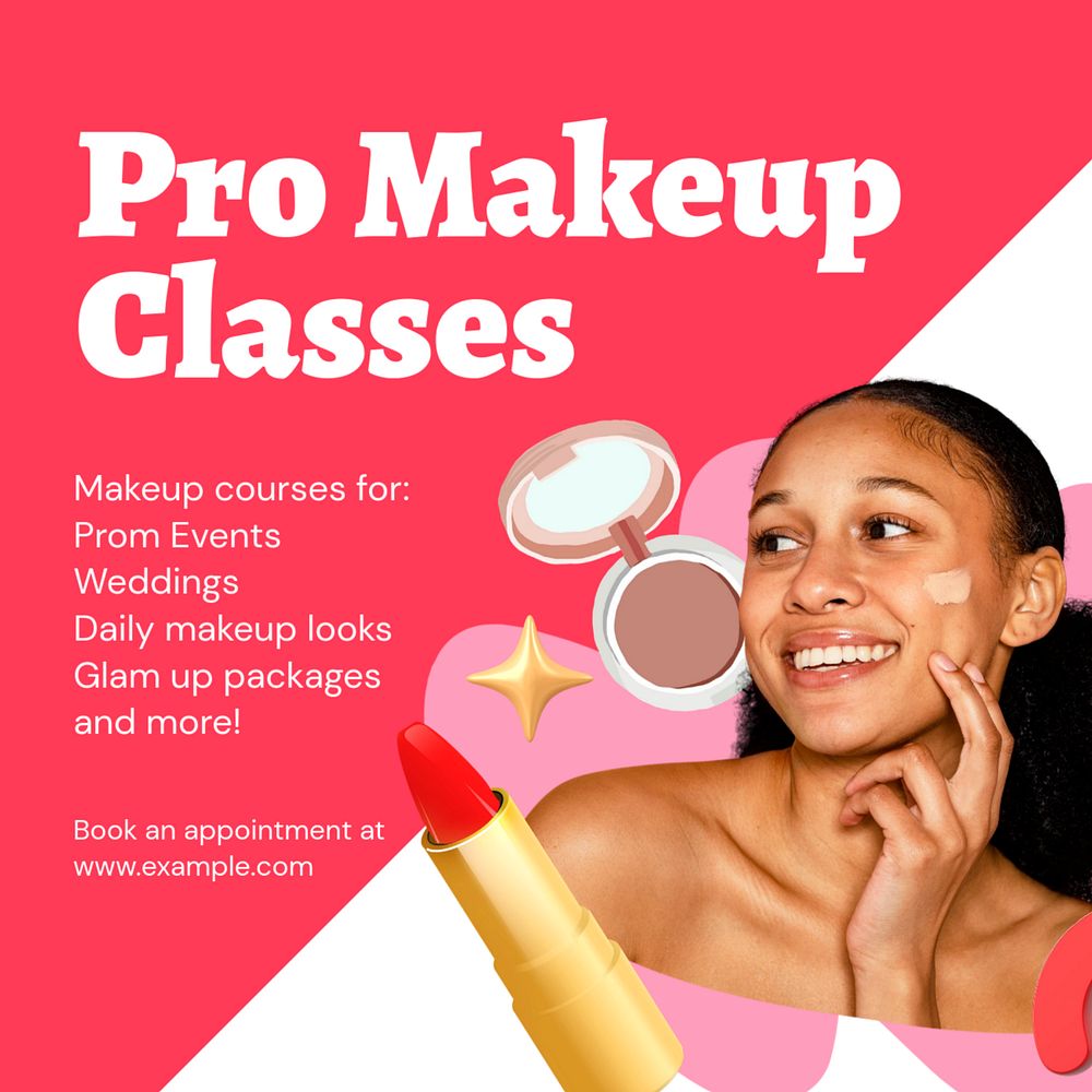 Makeup classes Instagram ad template, editable social media post design