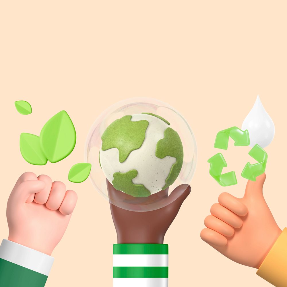 3D sustainable environment background, hands holding Earth, editable design