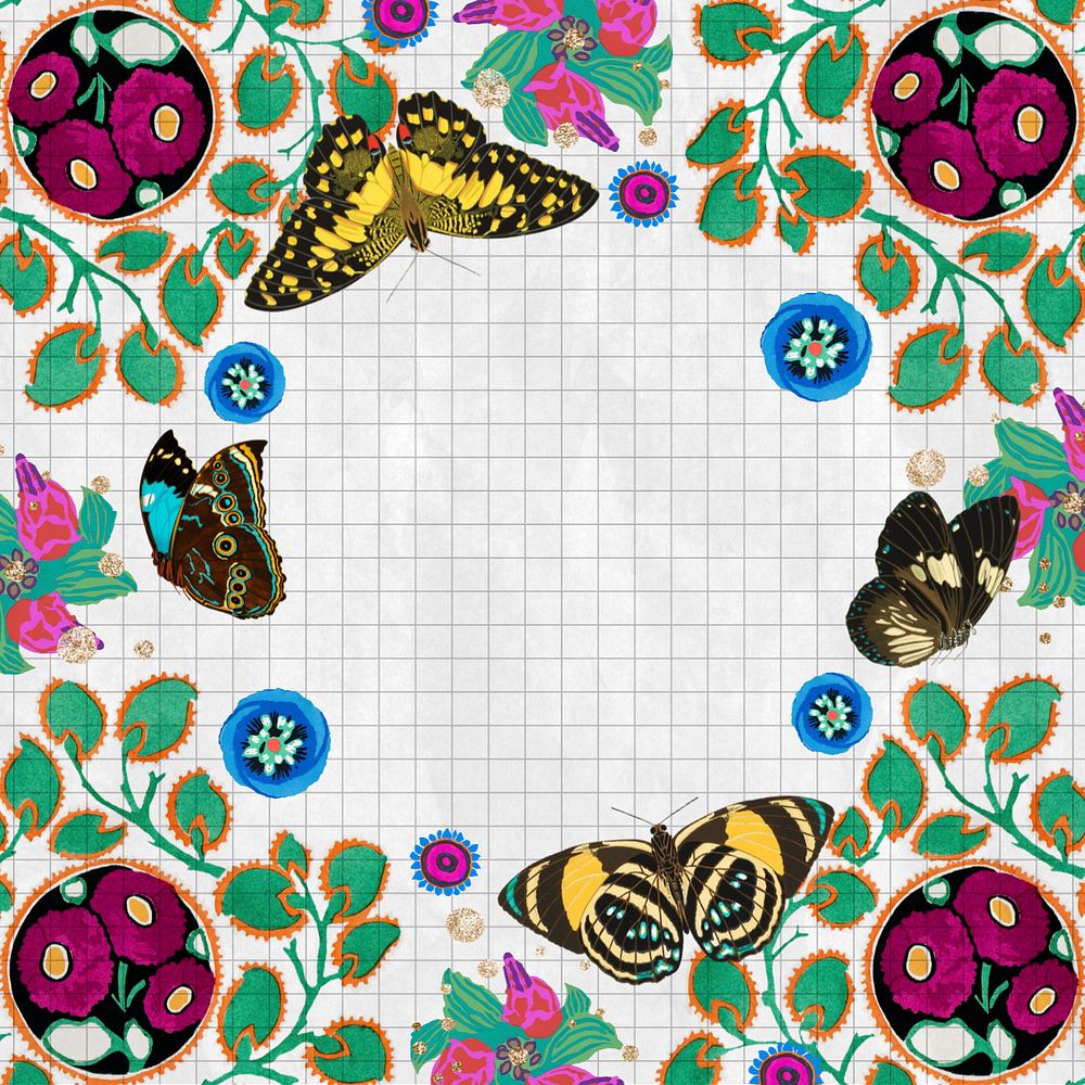 EA. Séguy's botanical background, editable flowers and butterflies frame, remixed by rawpixel