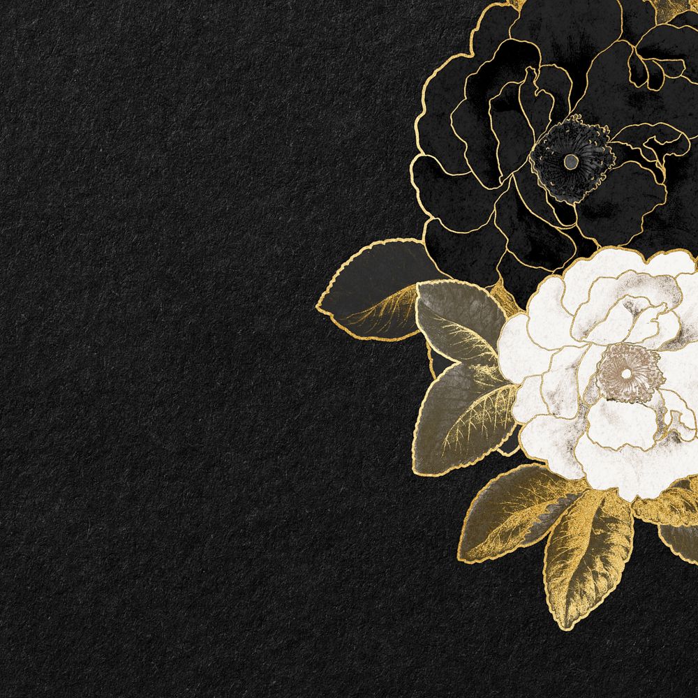 Black background, editable gold rose border, remixed by rawpixel