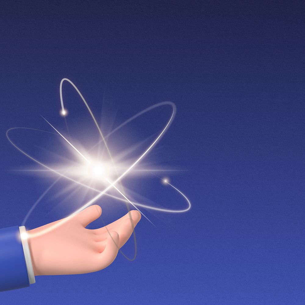 Hand presenting atom background, science education concept, editable design