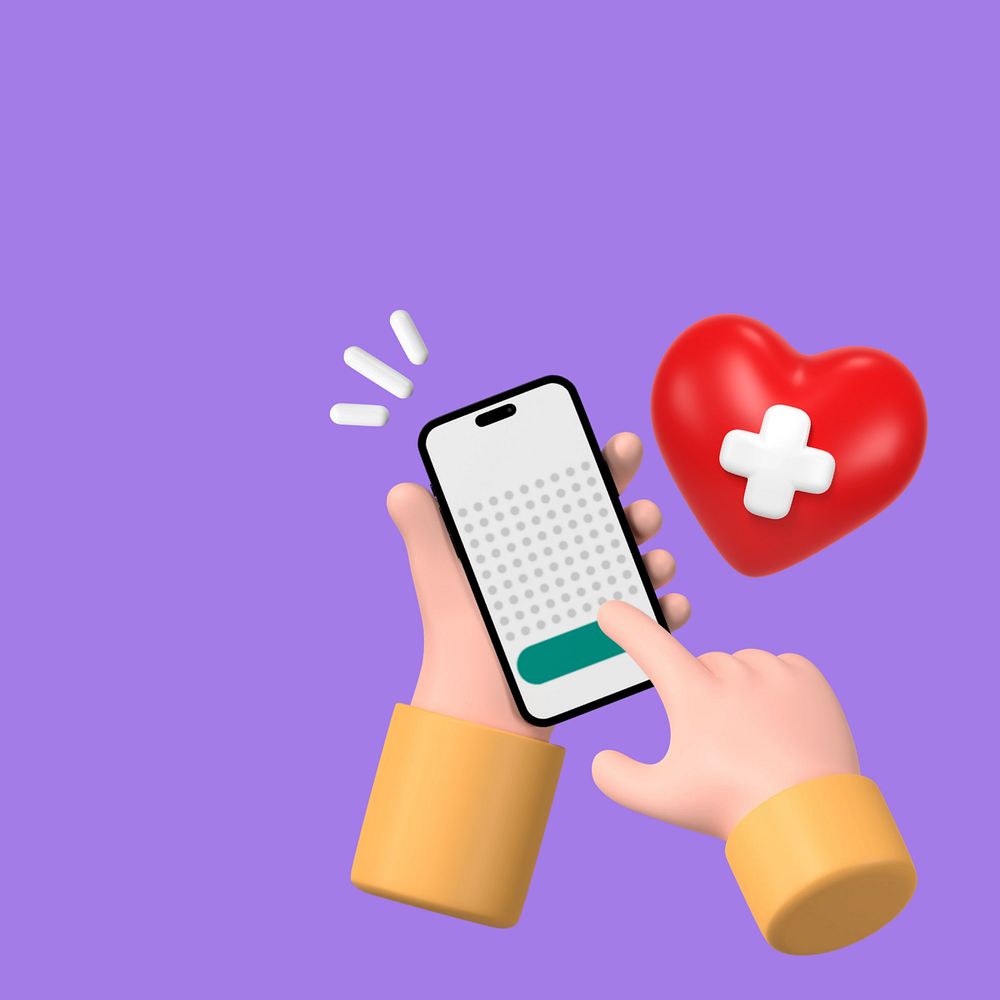 Health tracking app background, 3D hand illustration, editable design