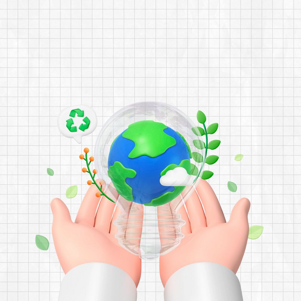 3D sustainable environment background, hands presenting Earth, editable design