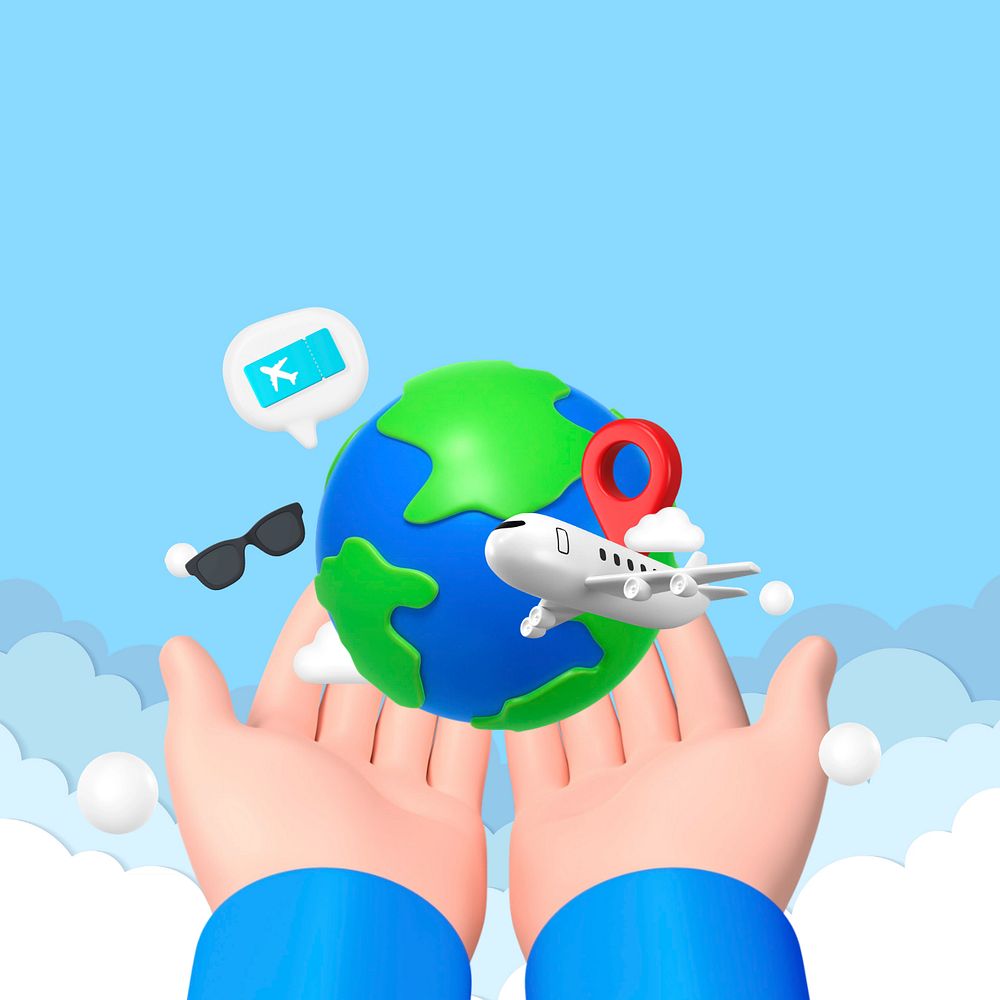 3D world traveling background, hand presenting globe illustration, editable design