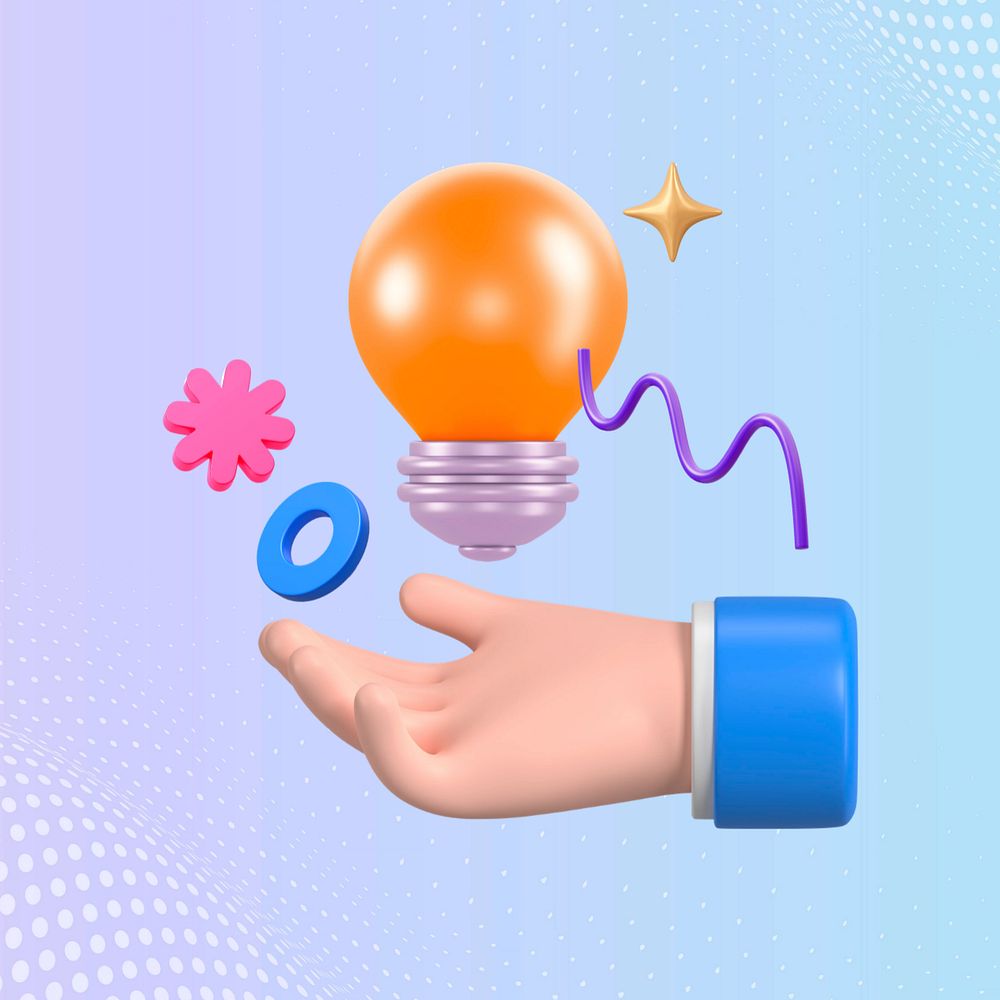 Creative idea, 3D hand presenting light bulb, editable design