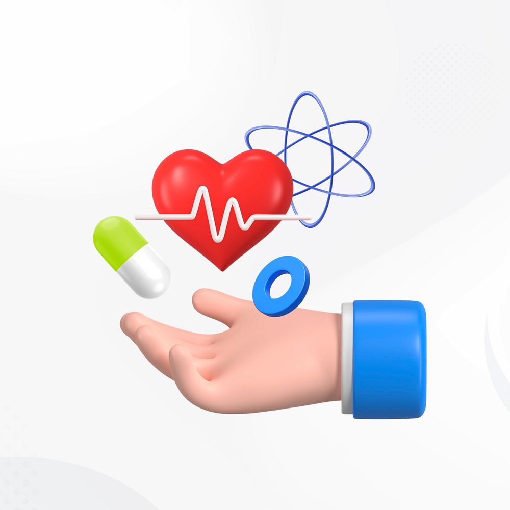 3D health, hand presenting heart, editable design