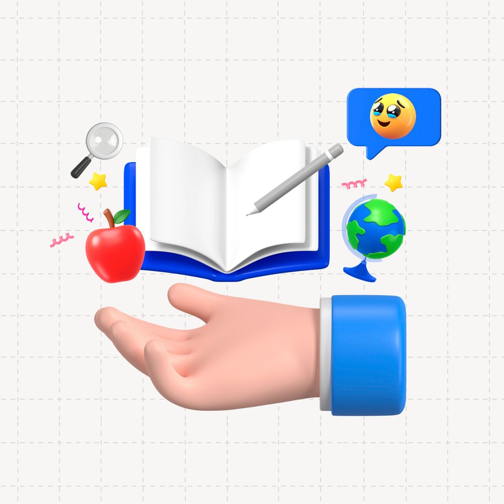 3D education, hand presenting book, editable design