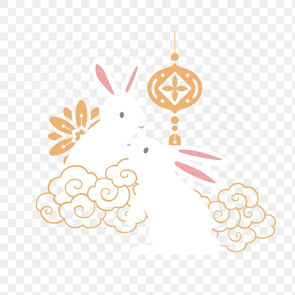 Chinese rabbits, oriental lantern graphic, editable design