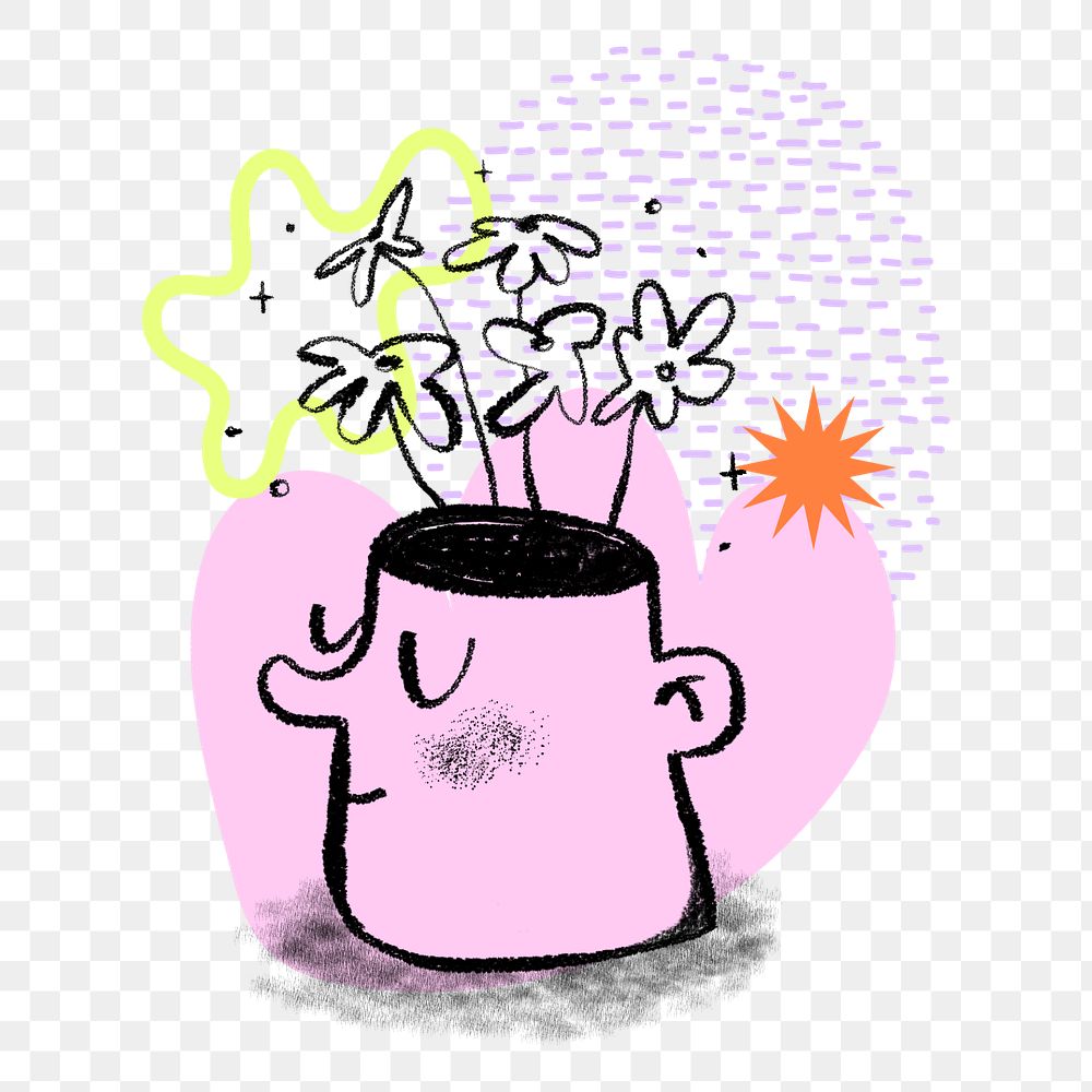 Self-growth, growing plant doodle, editable design