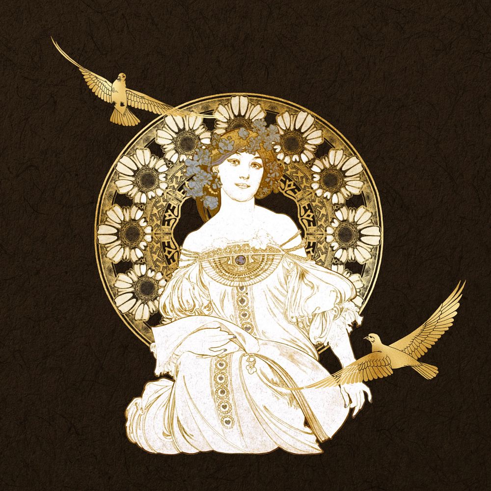 F Champenois, Alphonse Mucha's famous artwork, remixed by rawpixel, editable design