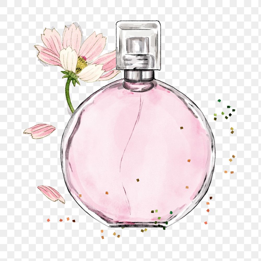 Pink floral perfume collage, editable beauty product drawing design