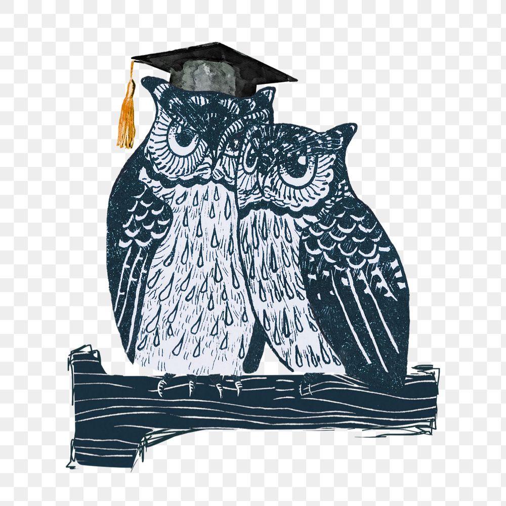 Vintage owl couple, editable education clipart, remixed by rawpixel