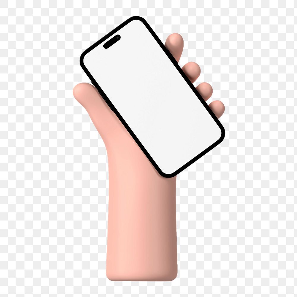 Smartphone screen editable mockup element, 3D hand illustration