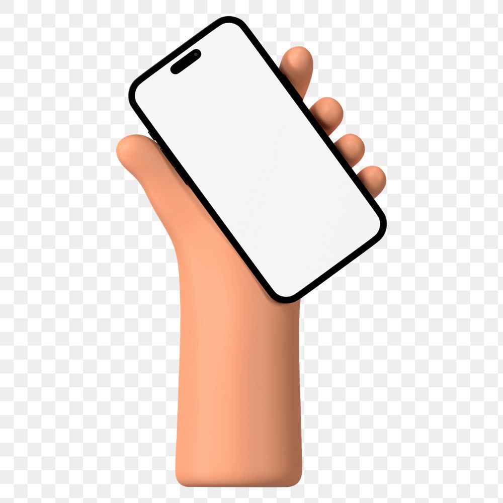 Smartphone screen editable mockup element, 3D hand illustration