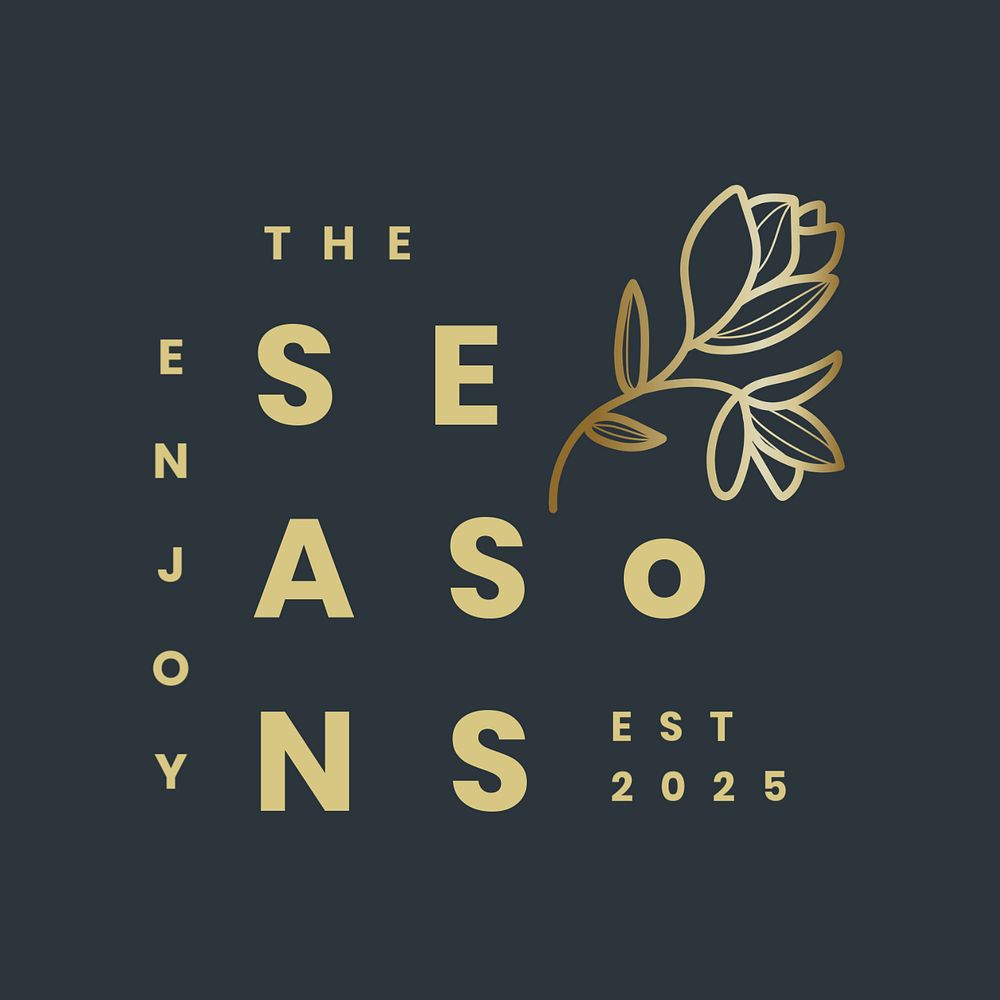 Aesthetic gold flower logo template, editable botanical illustration